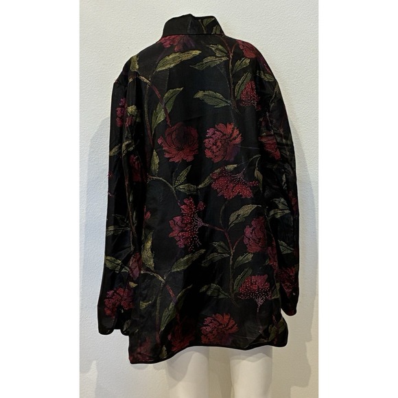 Chico's 100% Silk Asian Inspired‎ Beaded Floral Jacket Womens XL Black Career - Picture 3 of 12